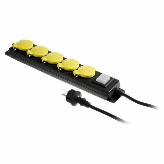 Awtools câble dextension datelier noir 5 prises 3.0m avec mise à la terre, interrupteur ip44 3x1.5mm