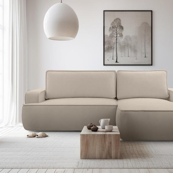 AX LIVING Ablia Beige Canapé forme L avec fonction sommeil 267 cm D
