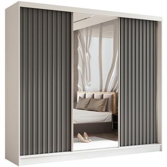AX LIVING Armoire de rangement Cabinio miroir portes blanc gris 240 cm