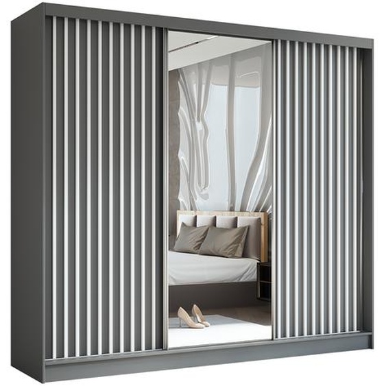 AX LIVING Armoire de rangement Cabinio miroir portes gris blanc 240 cm