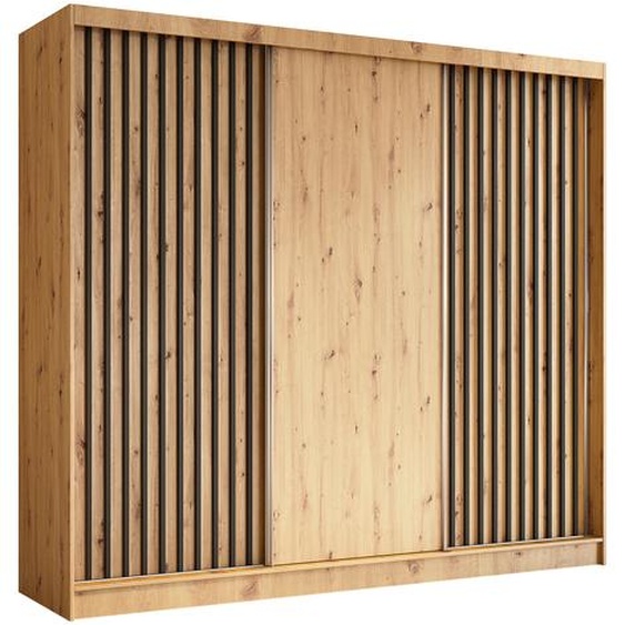 AX LIVING Armoire portes coulissantes Cabinio chene artisan/noir 240cm