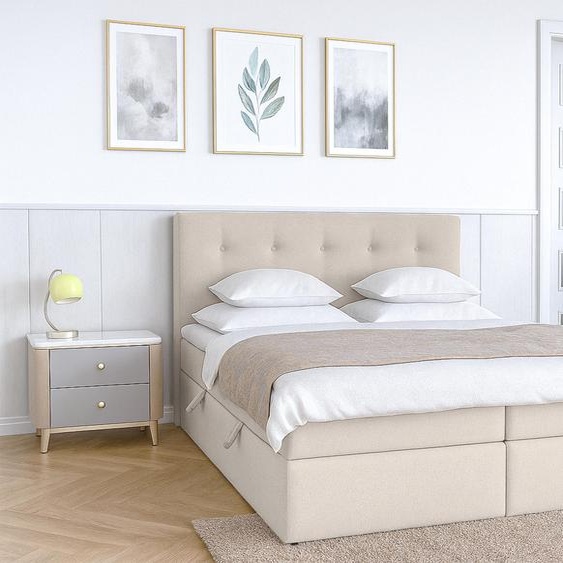 AX LIVING Baunei Lit boxspring 160x200 avec coffre de rangement lit beige