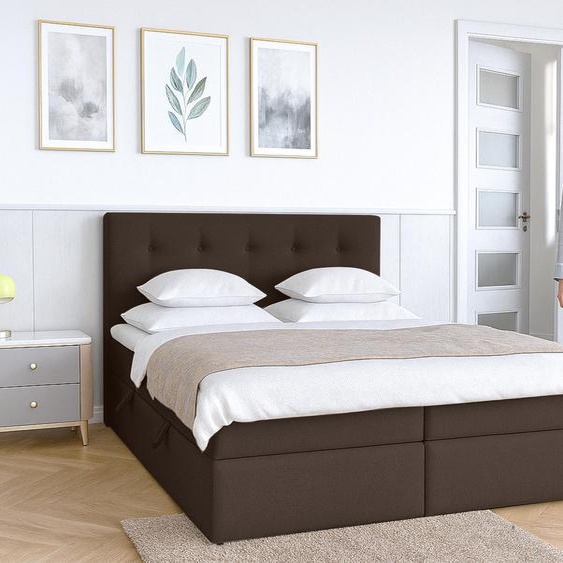 AX LIVING Baunei Lit boxspring 160x200 avec coffre de rangement lit marron
