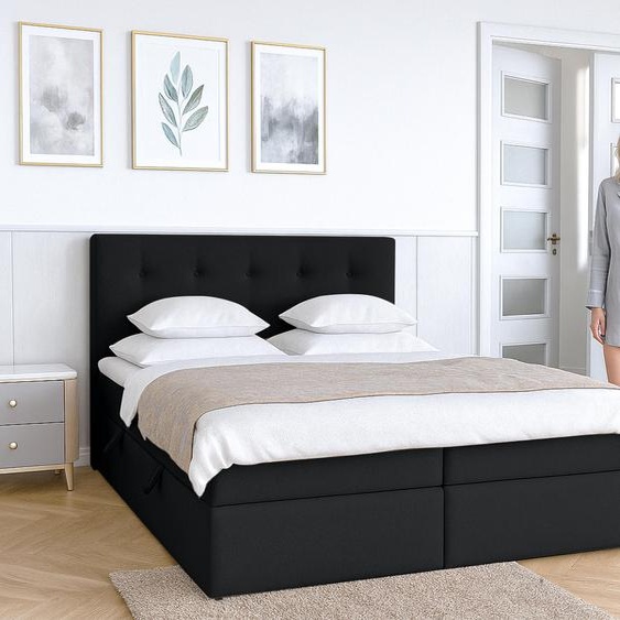 AX LIVING Baunei Lit boxspring 160x200 avec sommier noir