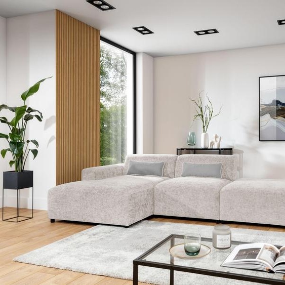 AX LIVING Beige L Canapé Jughlio - Canapé dangle avec pouf 304 cm moderne L