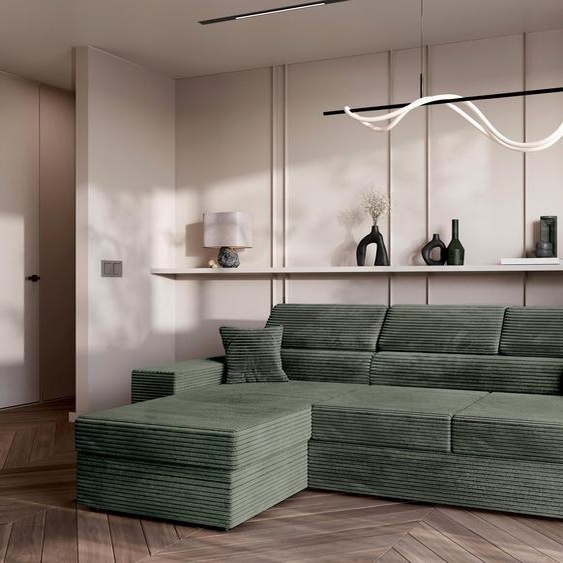 AX LIVING Belek Canapé dangle avec fonction sommeil en vert olive Cord 272 cm
