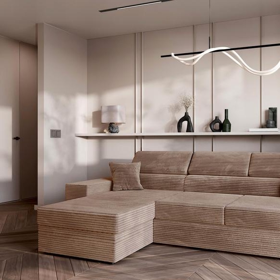 AX LIVING Belek Canapé dangle velours côtelé couleur café avec fonction sommeil 272 cm