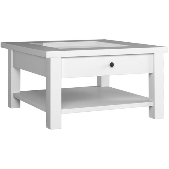 AX LIVING Blanc Table basse avec tiroir verre Oliveria Carré 93 cm