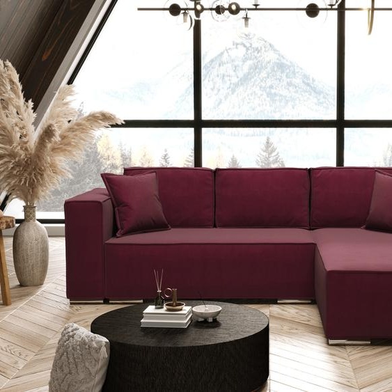 AX LIVING Bordeaux Canapé dangle avec fonction sommeil en L Vinoria 255 cm droite