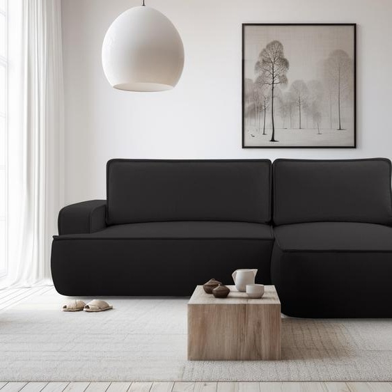 AX LIVING Canapé Ablia forme L avec fonction sommeil Noir 267 cm R