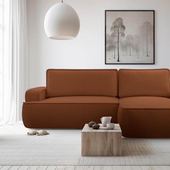 AX LIVING Canapé Ablia Forme L avec fonction sommeil Rouge brique 267 cm R