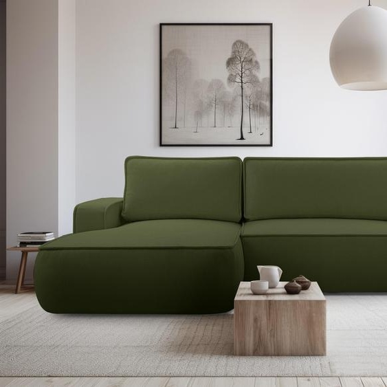 AX LIVING Canapé Ablia Forme L avec fonction sommeil Vert foncé 267 G