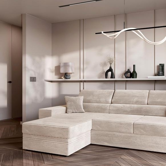 AX LIVING Canapé Belek Cord Beige avec fonction sommeil & espace de rangement 272cm