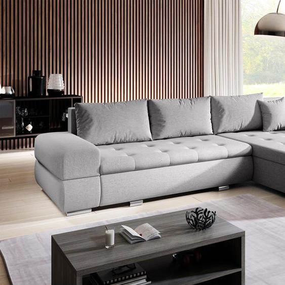 AX LIVING Canapé Canapé en L Sivaso gris clair 310 cm avec fonction sommeil