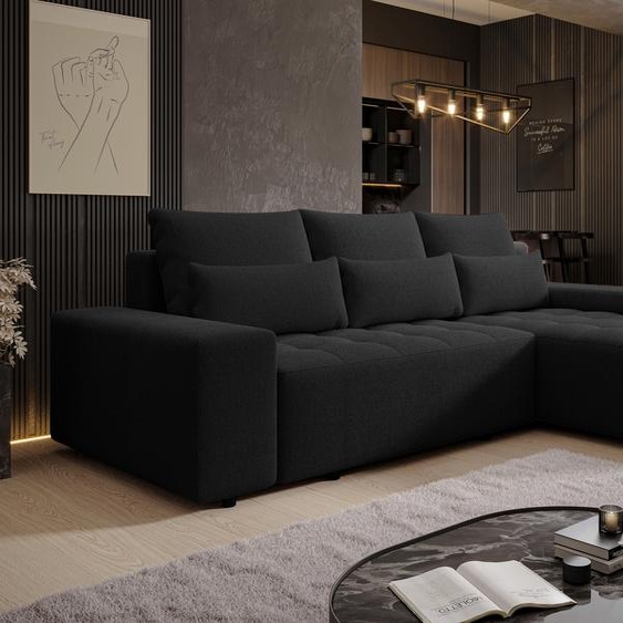 AX LIVING Canapé d angle convertible noir Alvorada 280 cm