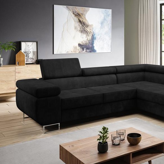 AX LIVING Canapé d angle convertible noir Kanya canapé velours 275cm D