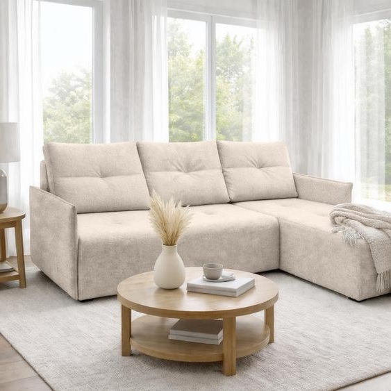 AX LIVING Canapé dangle Damascus Beige avec fonction couchage, coffre de rangement, canapé-lit 212 cm, côté droit