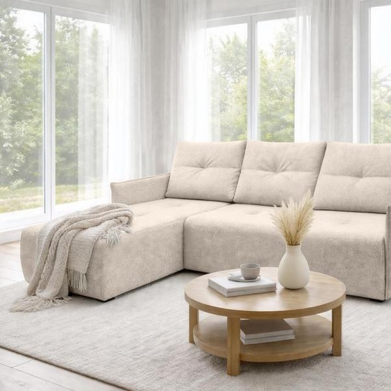 AX LIVING Canapé dangle Damascus Beige avec fonction couchage, coffre de rangement, canapé-lit 212 cm, côté gauche