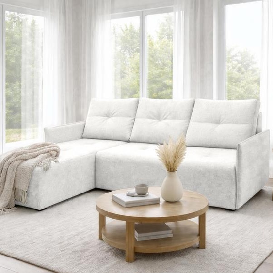 AX LIVING Canapé dangle Damascus blanc avec fonction couchage, coffre de rangement, canapé-lit 212 cm, côté gauche