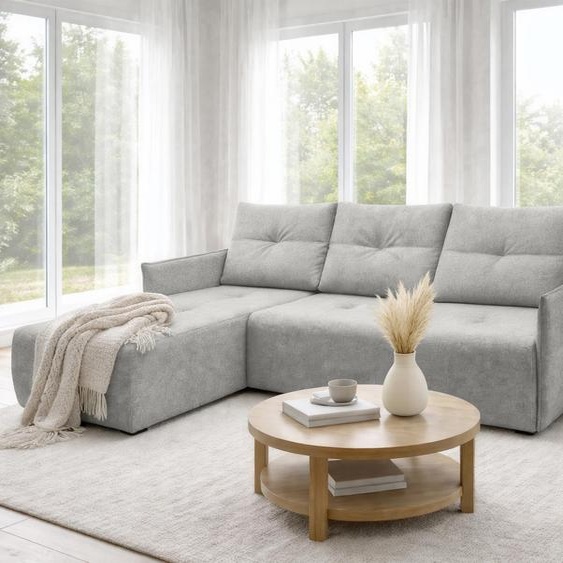 AX LIVING Canapé dangle Damascus gris clair avec fonction couchage, coffre de rangement, canapé-lit 212 cm, côté gauche