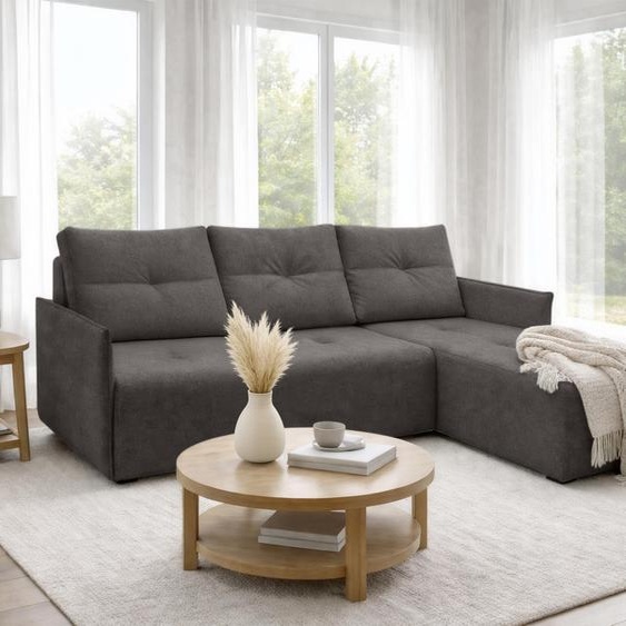 AX LIVING Canapé dangle Damascus gris foncé avec fonction couchage, coffre de rangement, canapé-lit 212 cm, côté droit