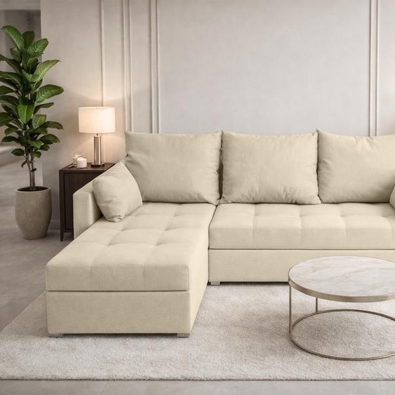 AX LIVING Canapé dangle ELIF creme avec fonction couchage, forme en L, canapé avec coffre de rangement - Canapé dangle moderne, canapé dangle de salon - Canapé dangle creme - Ouverture à gauche