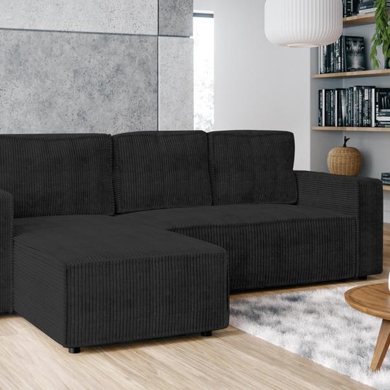 AX LIVING Canapé dangle en L Aydin Cord Canapé-lit gris foncé 258 cm