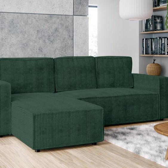 AX LIVING Canapé dangle en L Aydin Cord Canapé-lit Vert Fonction sommeil 258