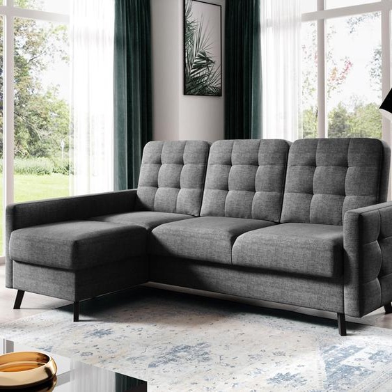 AX LIVING Canapé dangle Gris avec fonction sommeil Yosmio Forme L 225 cm G