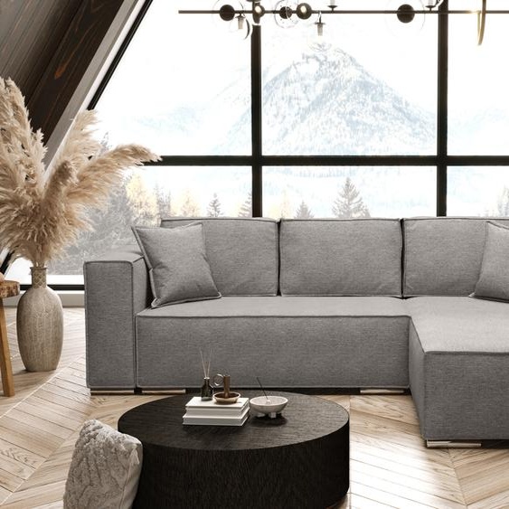 AX LIVING Canapé dangle gris clair avec fonction sommeil Vinoria en L 255 cm à droite