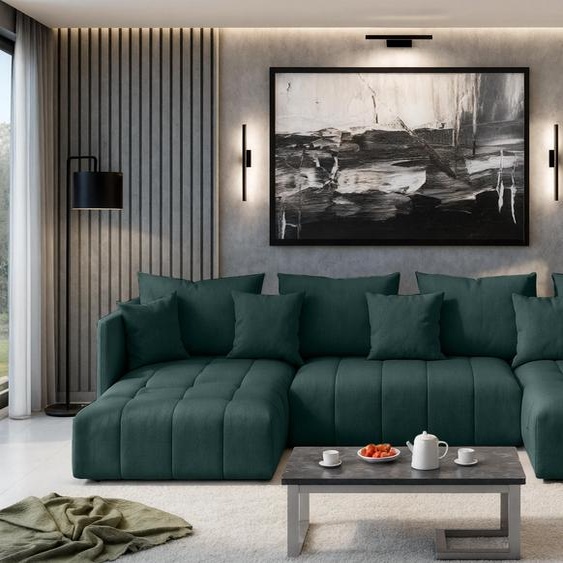 AX LIVING Canapé dangle vert avec fonction sommeil Veliro U 345 cm