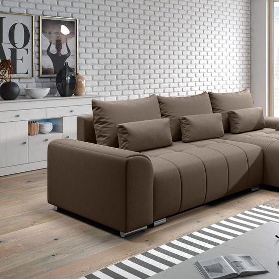 AX LIVING Canapé en angle Rivolli canapé convertible en lit brun 260cm