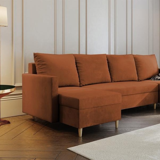 AX LIVING Canapé en forme de U avec fonction sommeil Wesly U 290 cm ambre - Style & confort