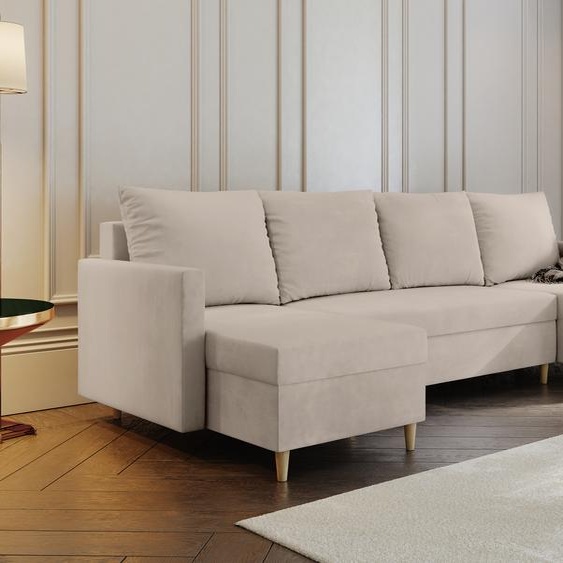 AX LIVING Canapé en forme de U avec fonction sommeil Wesly U 290 cm - Beige élégant