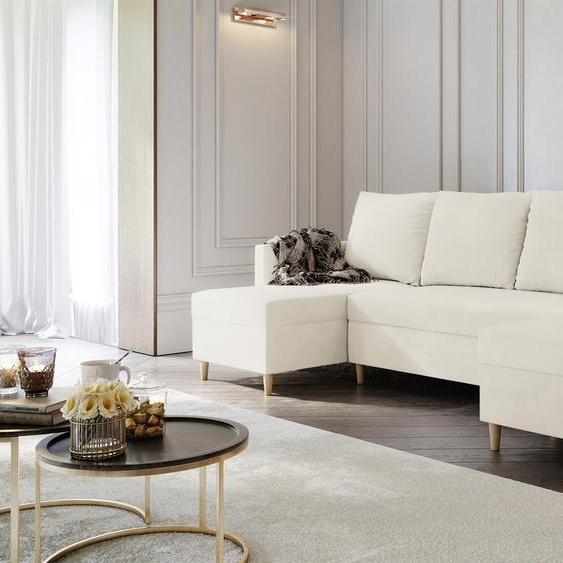 AX LIVING Canapé en forme de U avec fonction sommeil Wesly U 290 cm - Crème élégante