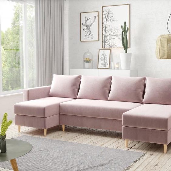 AX LIVING Canapé en forme de U avec fonction sommeil Wesly U 290 cm Violet - Style & confort