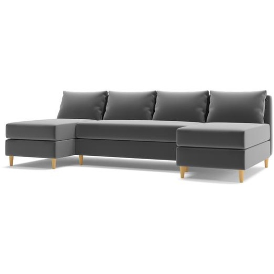 AX LIVING Canapé en velours avec fonction sommeil Hoyton 270 cm en Gris - Style & Confort