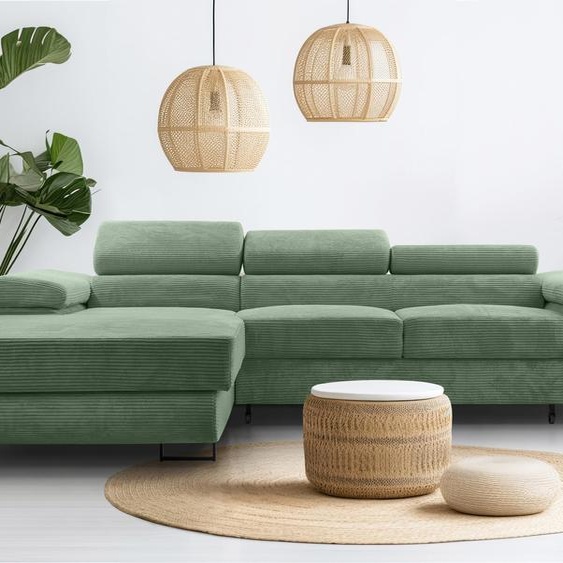 AX LIVING Canapé en velours côtelé vert sauge forme L - Arborio L Salon 280cm