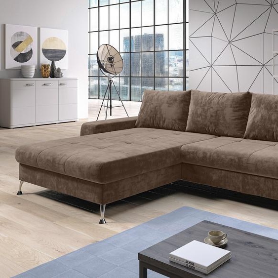 AX LIVING Canapé-lit dangle avec sommier Artemia 275 cm Marron clair Velours L