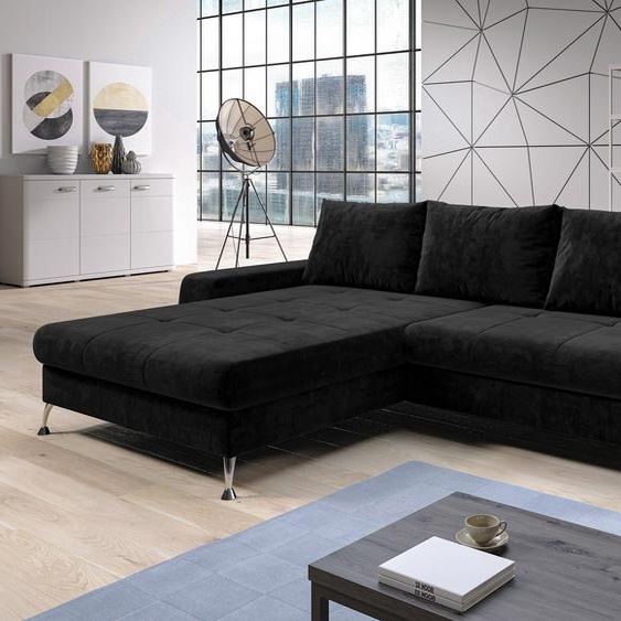 AX LIVING Canapé-lit dangle avec sommier Artemia 275 cm noir velours L