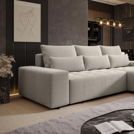 AX LIVING Canapé méridienne convertible Alvorada canapé d angle crème