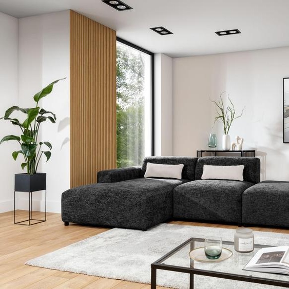 AX LIVING Canapé noir en L Canapé dangle Jughlio avec pouf 304 cm L