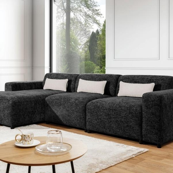 AX LIVING Canapé noir forme L Jughlio 331 cm élégant & confortable L