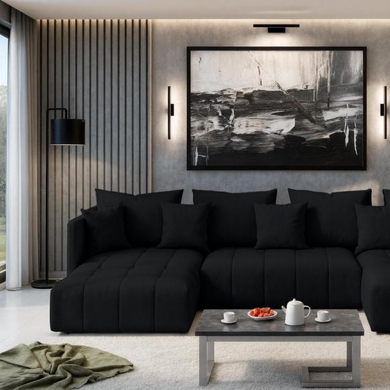 AX LIVING Canapé panoramique convertible Veliro canapé en u noir 353cm