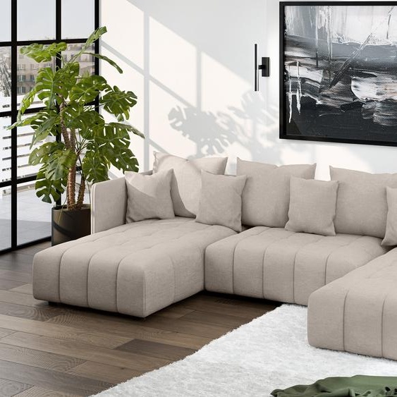 AX LIVING Canapé panoramique convertible Veliro U marron clair 353 cm