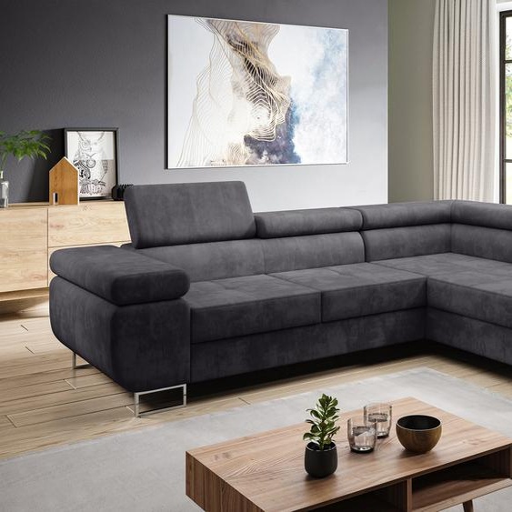 AX LIVING Canapé velours gris clair Kanya canapé convertible en lit D