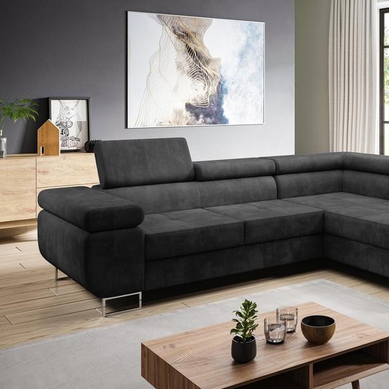 AX LIVING Canapé velours gris Kanya canapé convertible en lit 275 cm D