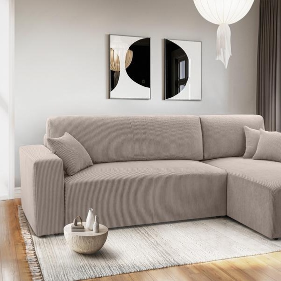 AX LIVING Catea Beige Canapé avec fonction sommeil - Canapé dangle 279cm avec coffre de lit R