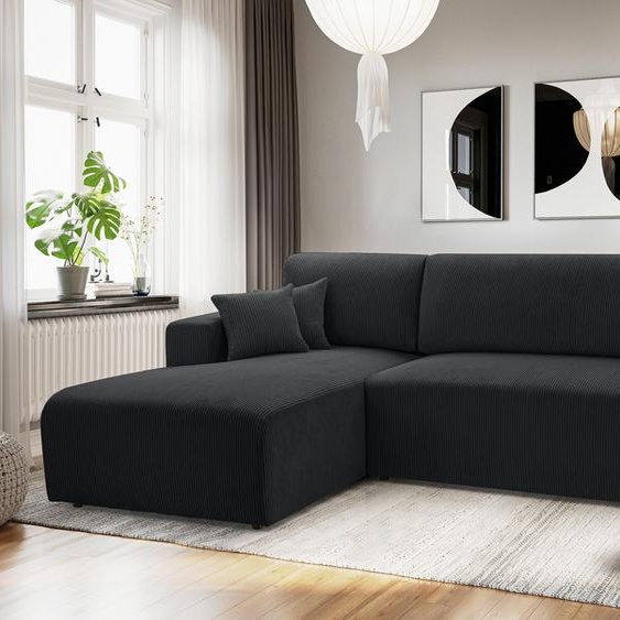 AX LIVING Catea Canapé-lit dangle avec tiroir de lit L - Canapé dangle gris foncé 279cm