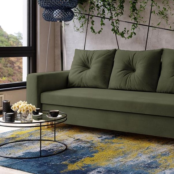 AX LIVING Cheriton Canapé-lit Moderne 222 cm Vert foncé avec fonction sommeil